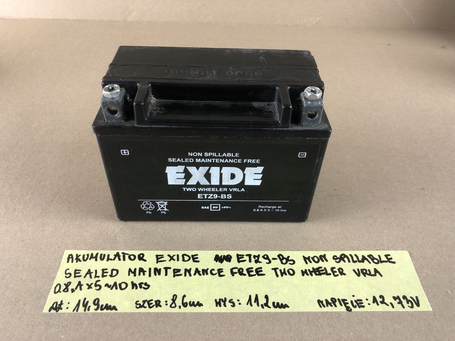 Akumulator Motocyklowy EXIDE ETZ9-BS NON SPILLABLE 0.8A x 5~10Hrs