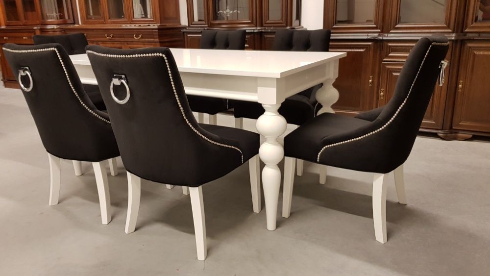 Krzesło Chesterfield glamour czarne białe wygodne pikowane PRODUCENT