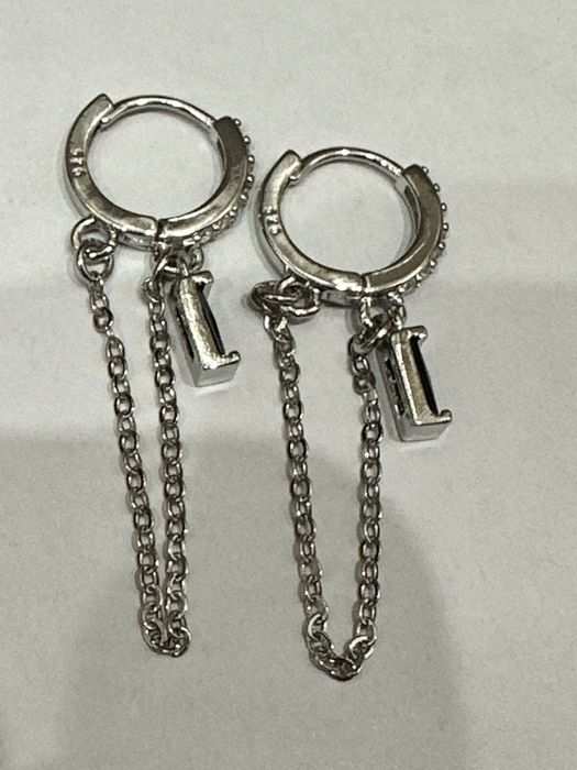 Серьги серебряные с черными цирконами, 925