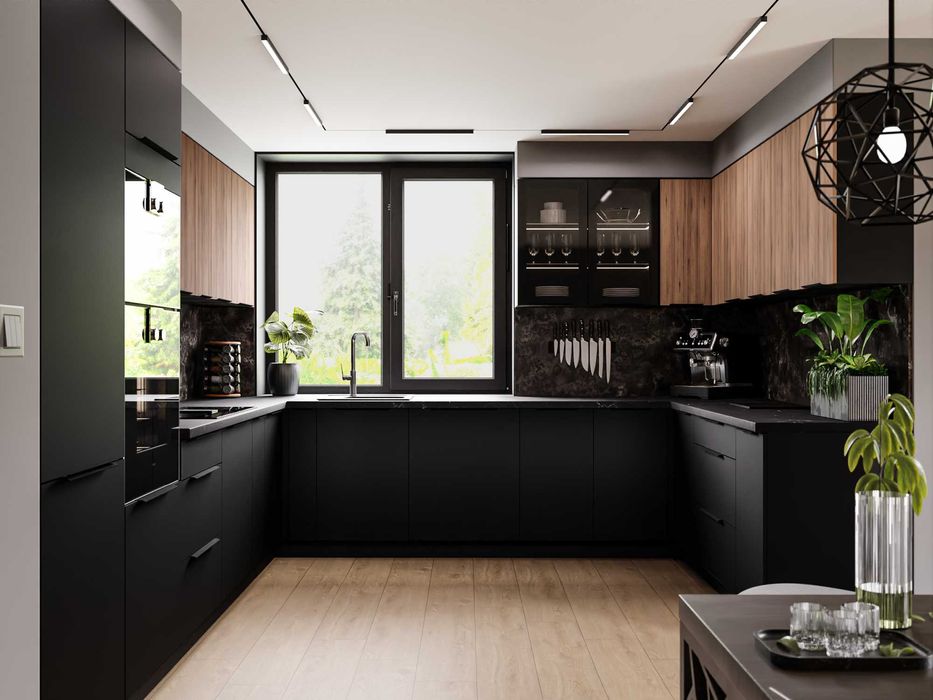 Meble Kuchenne KUCHNIA SIENA meble modułowe Czarny Mat