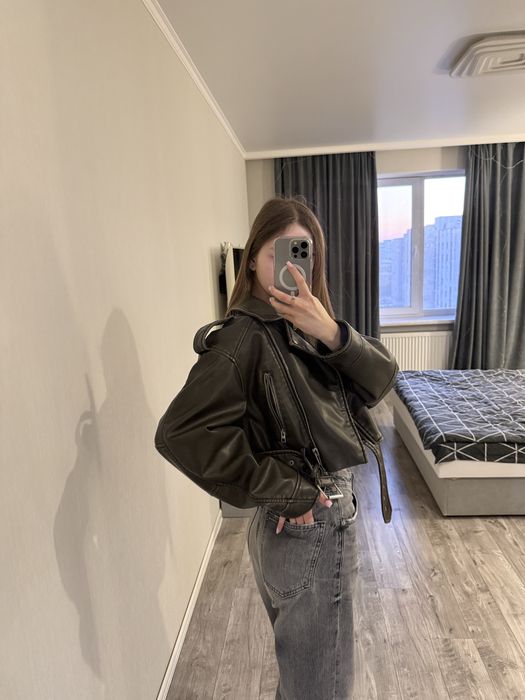 Нова Шкіряна куртка ZARA M жіноча (косуха)