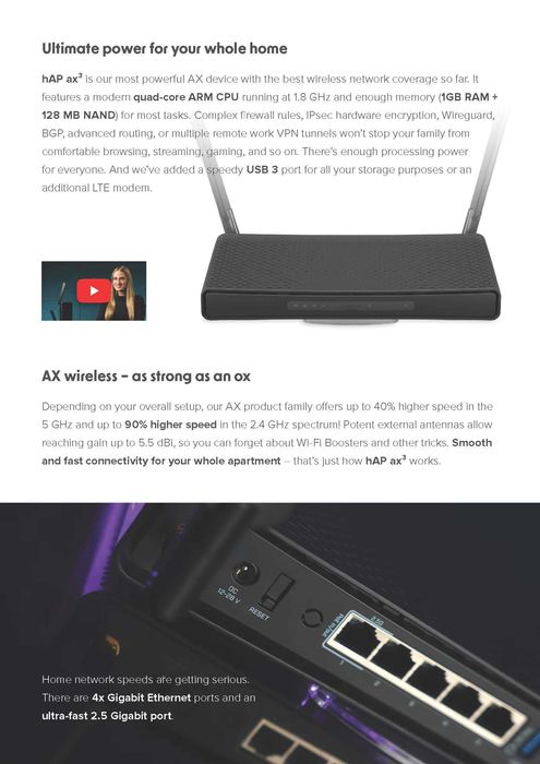 Новый WI-FI 6 Гигабитный Роутер Mikrotik hAP ax³ AX1800 usb 3.0