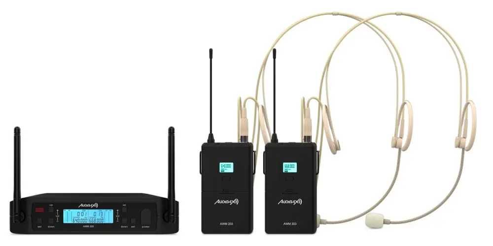 Audibax AWM 203 – Sistema de Microfone Profissional Sem Fios Duplo UHF