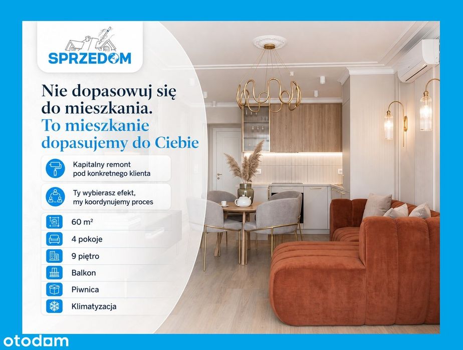 Mieszkanie 60m²✮REMONT POD KLIENTA✮4pokoje✮Balkon✮Piwnica✮Klimatyzacja