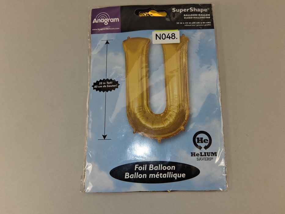 N048  Złoty Balon Foliowy Litera U SuperShape Helium
