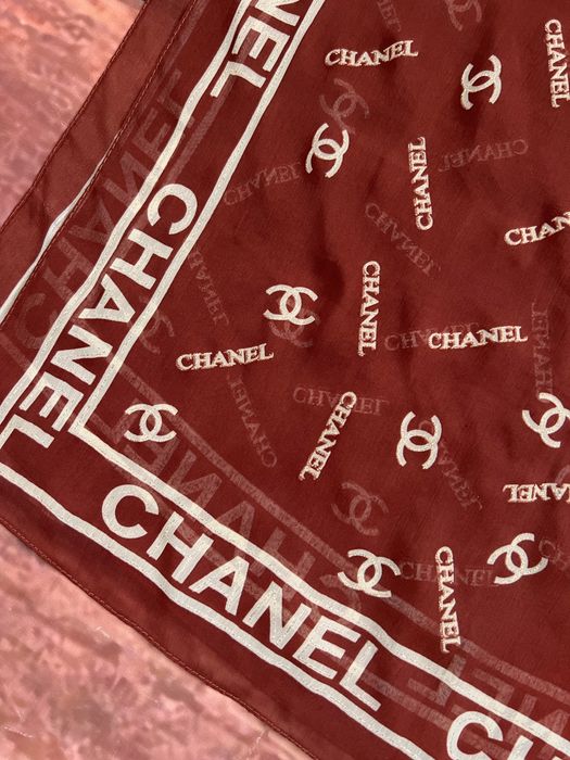 Duża chusta szal Chanel ruda burgund złoto