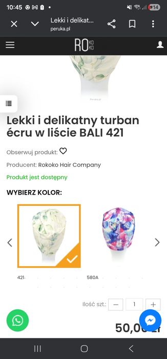 Lekki i delikatny turban écru w liście