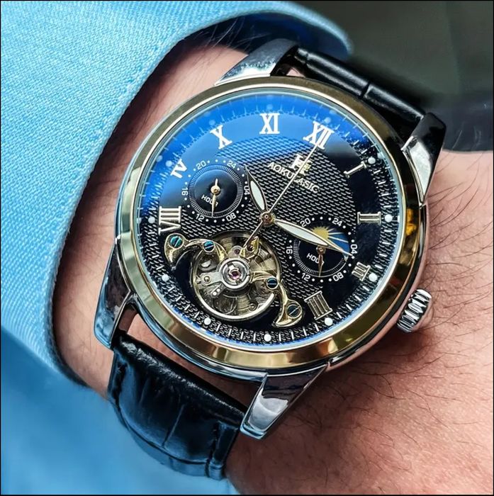 Автоматичний годинник AOKULASIC з чорним циферблатом