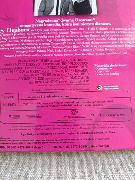 Śniadanie u Tiffany'ego DVD Audrey Hepburn