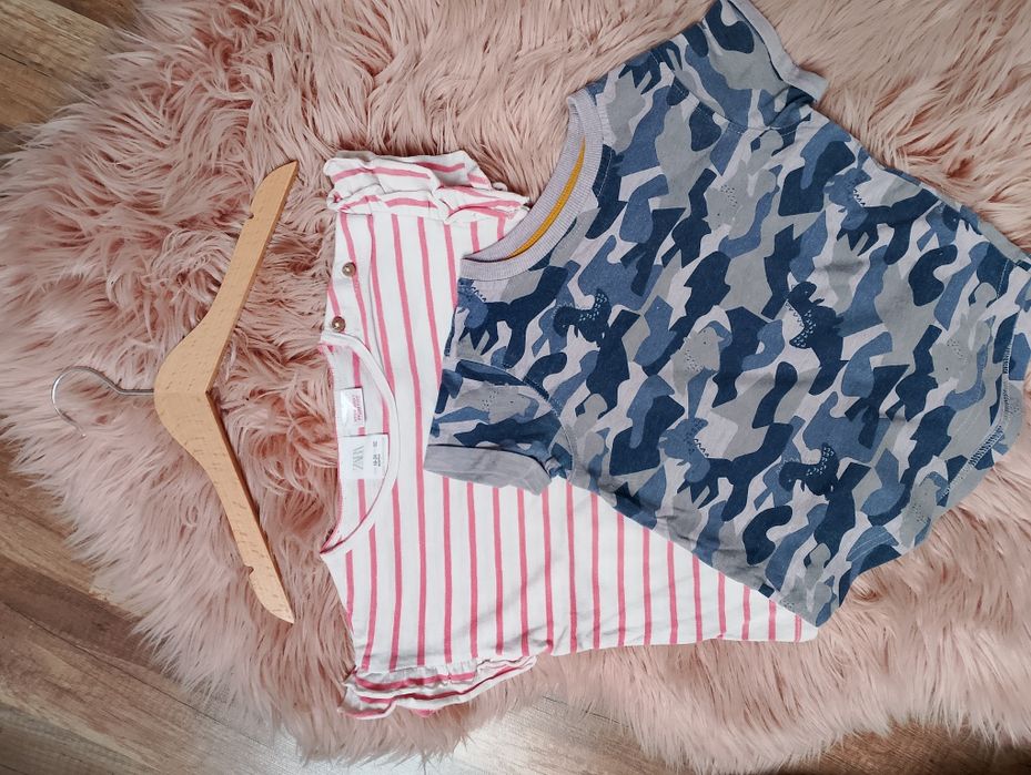 Dwie koszulki Zara 92-98 t-shirt paski moro George