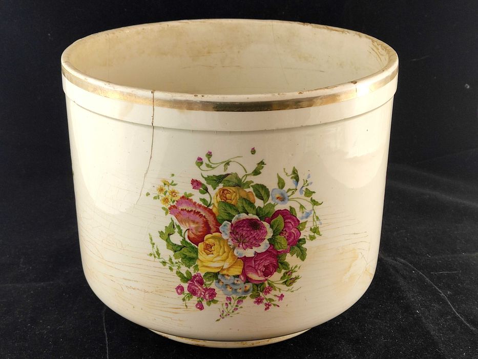 Pruszków piękna osłonka na donice przedwojenny fajans kwiaty
