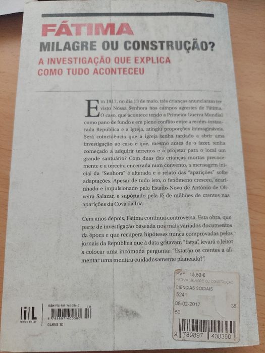 Livro Fátima Milagre ou Construção? - Patrícia Carvalho