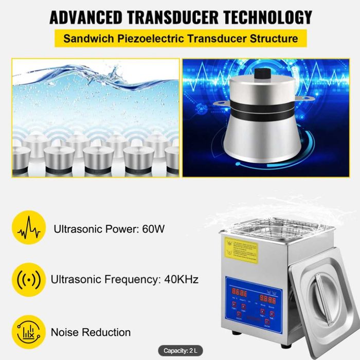 Máquina de Limpeza Ultrasonic Cleaner VEVOR 2L - 40kHz - 60W + Aquecimento 100W - Novo - Envio Gratuito
