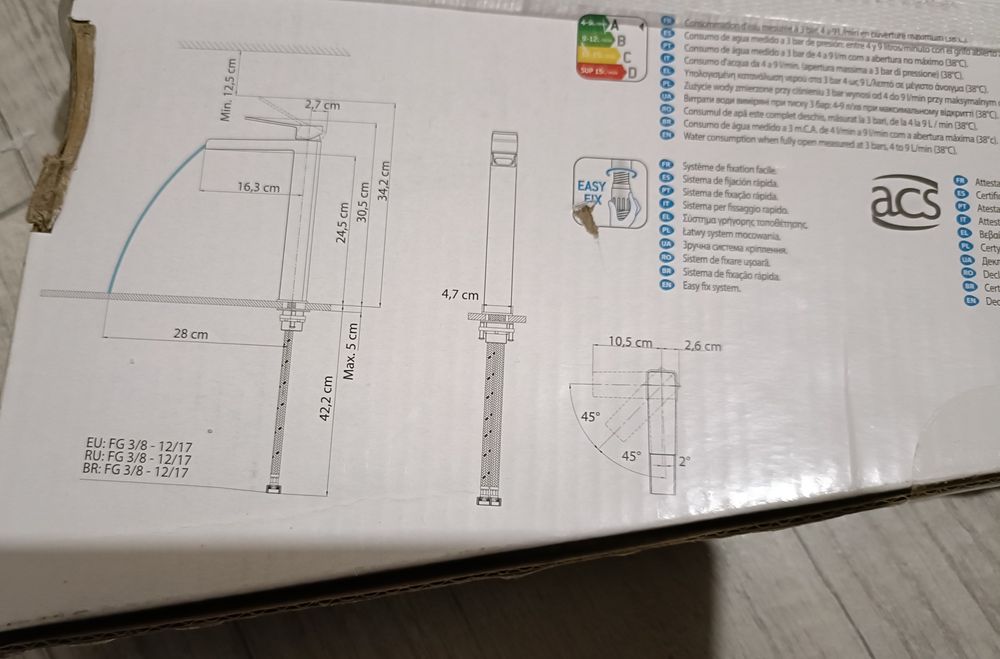 Bateria umywalkowa chrom 35 cm Studio Sensea