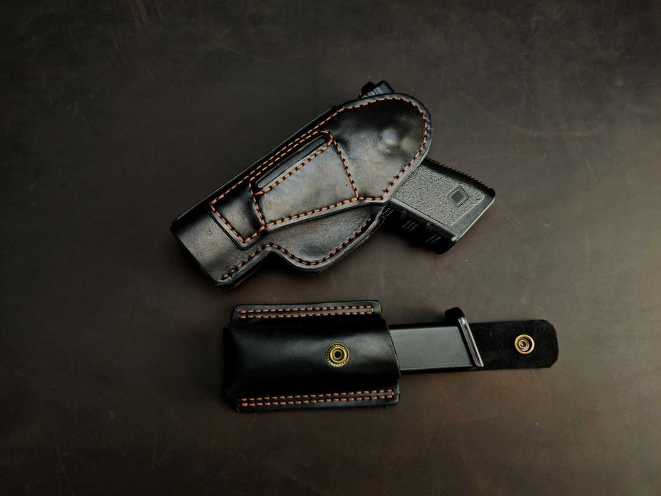 Шкіряна кобура для Glock 19 + паучер для магазину кобура Glock, Глок