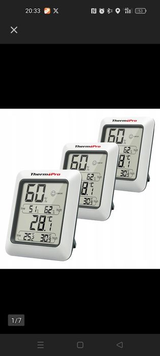 Termometr Wewnętrzny, ThermoPro TP-50, Szary 7,8 x 6,6 cm 3 szt.