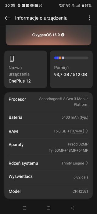 Oneplus12 Ram 16gb Rom 512 GB czarny.