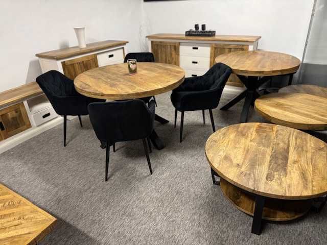 Piękny okrągły stół 120cm średnicy drzewo mango styl LOFT NOWY F-Vat