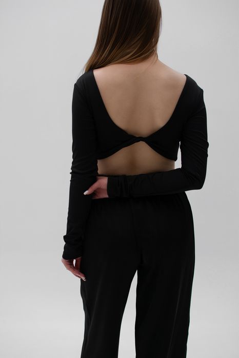Топ з відкритою спиною з рукавами | Жіночі шовкові брюки