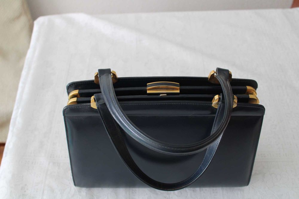 Mala pele genuína de altíssima qualidade Vintage em azul escuro