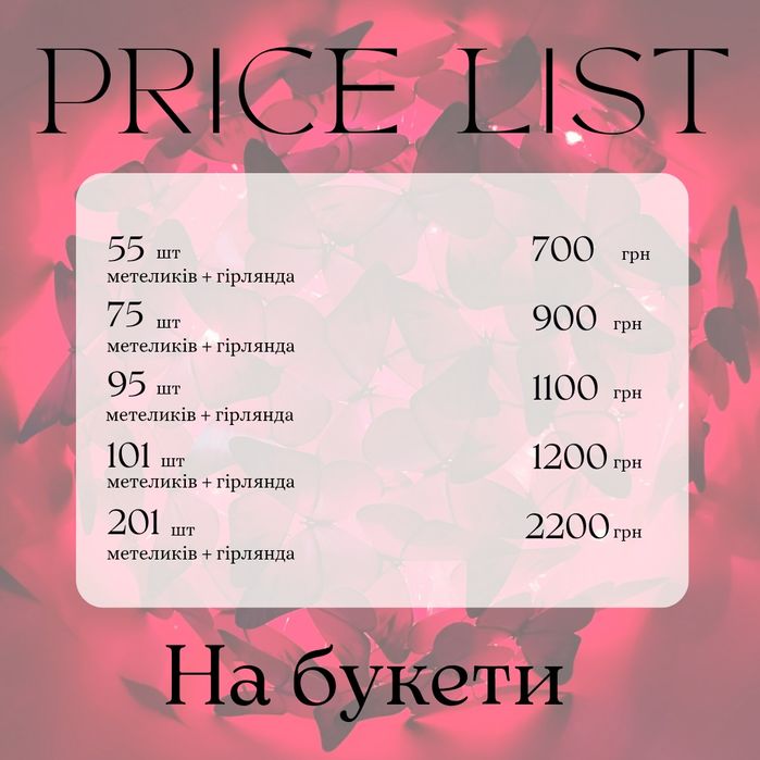 Подарунок дівчині/ букет з метеликів, сердечок