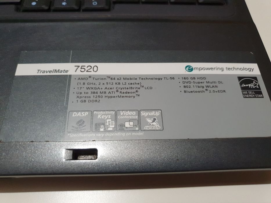 Uszkodzony laptop Acer TravelMate 7520
