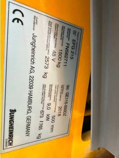 Wózek Widłowy JUNGHEINRICH EFG215 ROK 2018 TRIPLEX 5,5 M