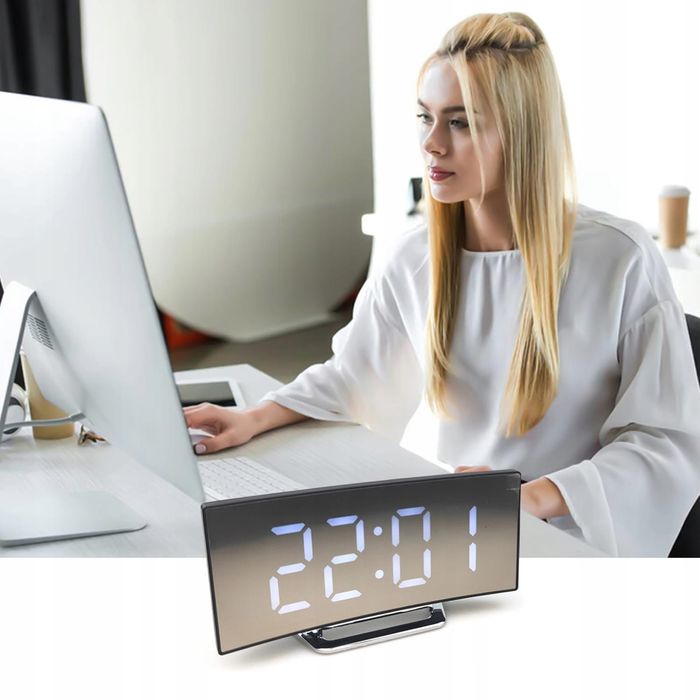 Zegar Elektroniczny z Budzikiem i Termometrem Mirror CLK-03 Biały
