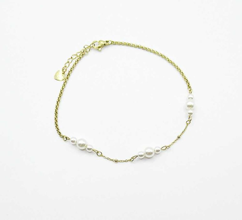 Bransoletka na nogę kostkę stal chirurgiczna perełki białe damska BN96