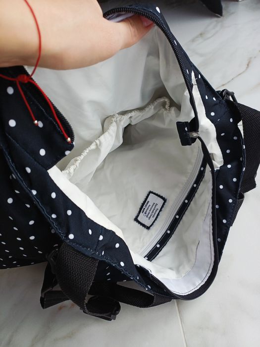 Torba czarna mom super mama w kropki na wózek podróżna pakowna duża