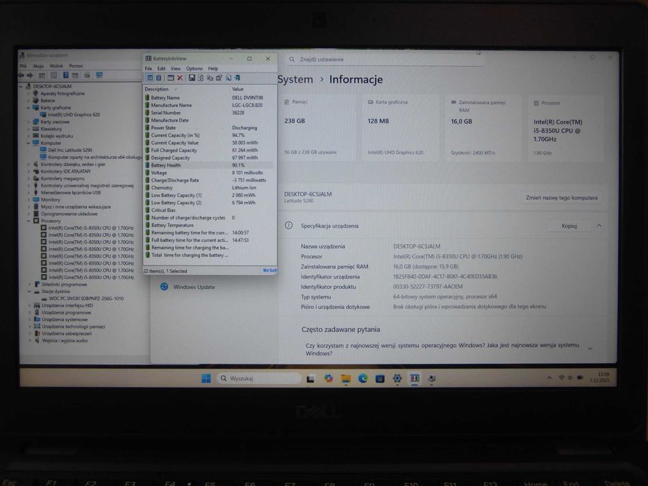 Dell Latitude 5290 12.5" i5-8350U 16GB RAM 256 SSD Win 11 Pro alt 7290