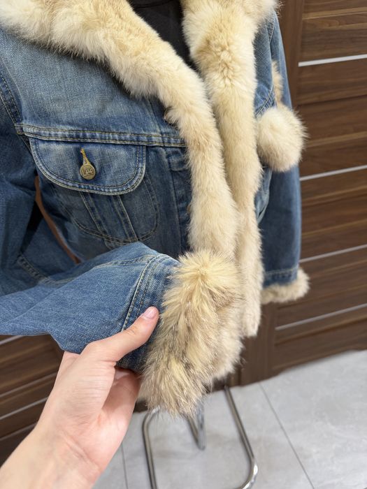 Kurtka jeansowa vintage LEE z obszyciem naturalne futro z lisa