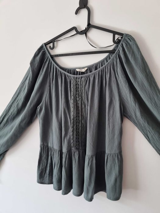 Damska szeroka luźna bluzka z długim rękawem dekolt w łódkę plus size