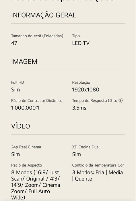 LED TV LG de 47 polegadas