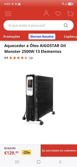 Aquecedor a Óleo AIGOSTAR Oil Monster 2500W – 13 Elementos – Novo
