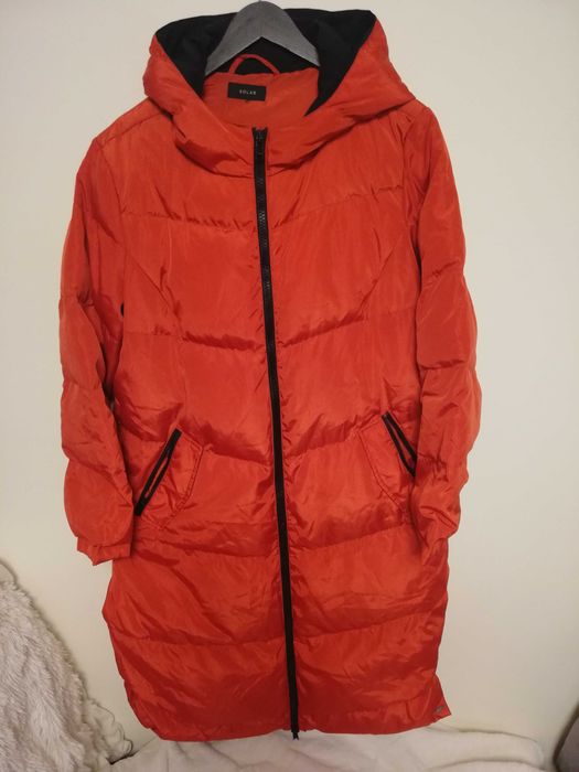 czerwony płaszcz puchowy Solar L XL długa kurtka puchowa oversize