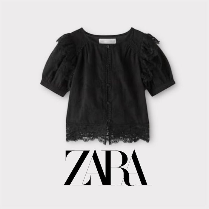 чорна блузка з мереживом ZARA розмір 9 років для дівчинки