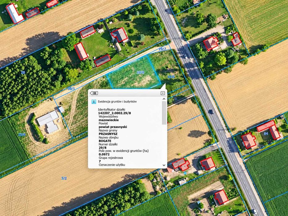 Sprzedam działkę uzbrojoną przy drodze asfaltowej Bogate koło Przasnysza