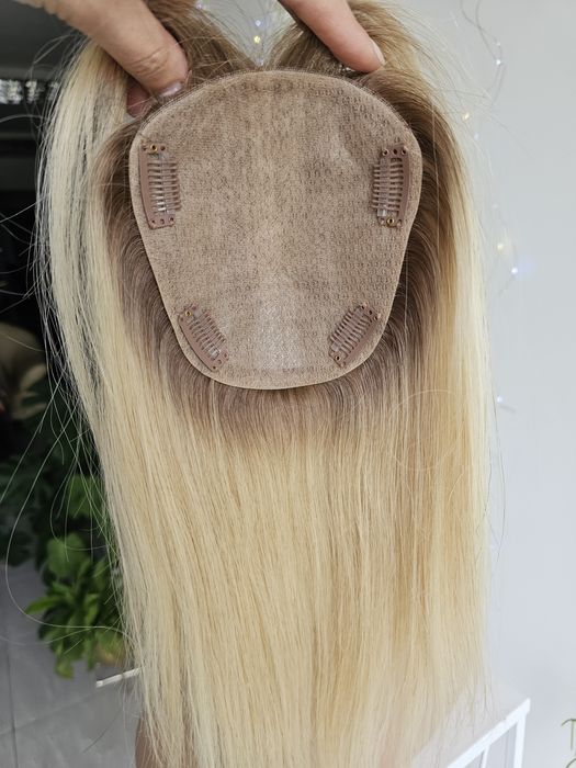Topper premium z włosów naturalnych Diana jasny blond imitacja skory