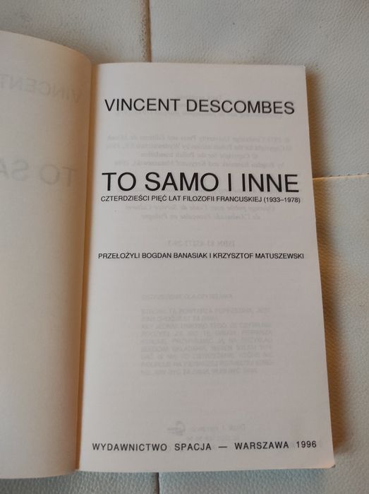Descombes filozofia francuska, to samo i inne