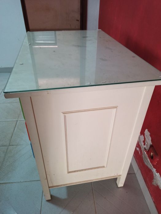 FOR RESTORATION - Wooden Desk with 3 Drawers and Glass Top64739970632195124