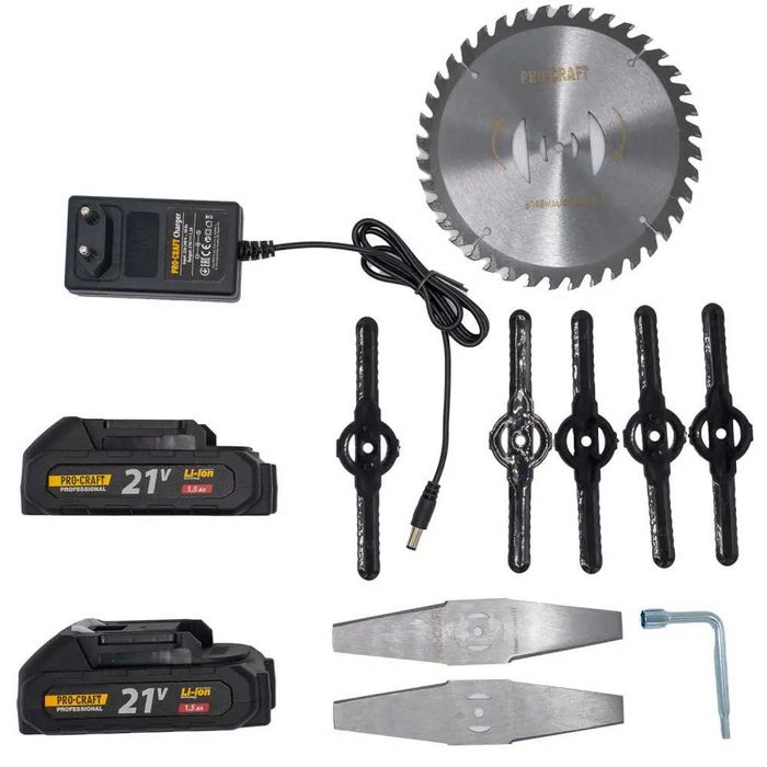 Аккумуляторная коса Procraft PTA24 — 2 АКБ 2 Ач, комплект ножей