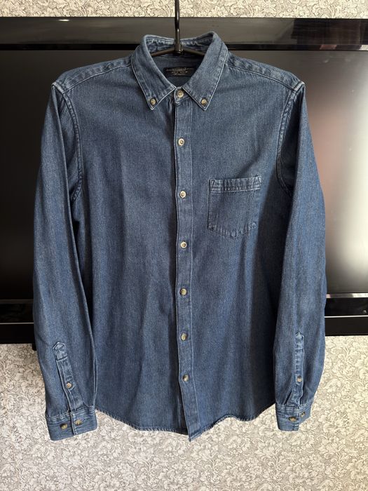 Рубашка Pull&Bear dark blue cotton denim