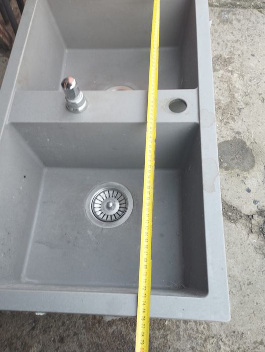 Zlew dwukomorowy szary