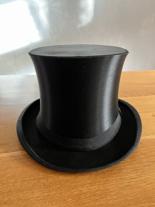 Stary czarny cylinder szapoklak kapelusz 58