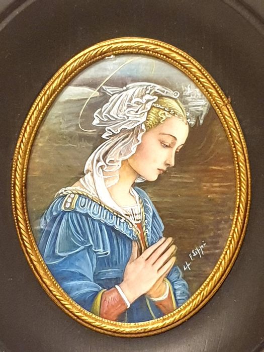 Antiga pintura miniatura "Madonna della Roccia" de Fra. FIilippo Lippi