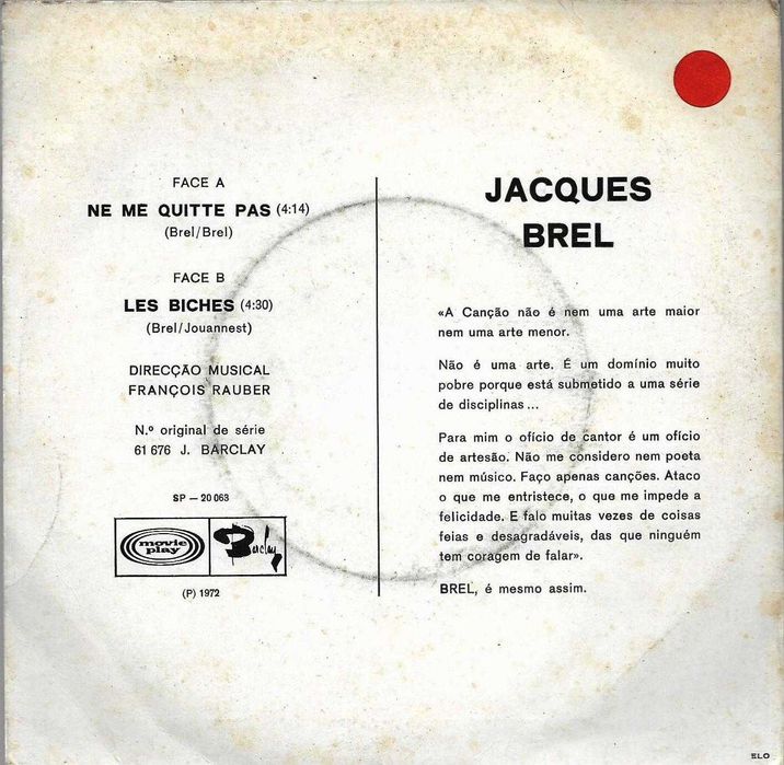 Jacques Brel - - - - - Ne Me Quite Pas - - - - - Single