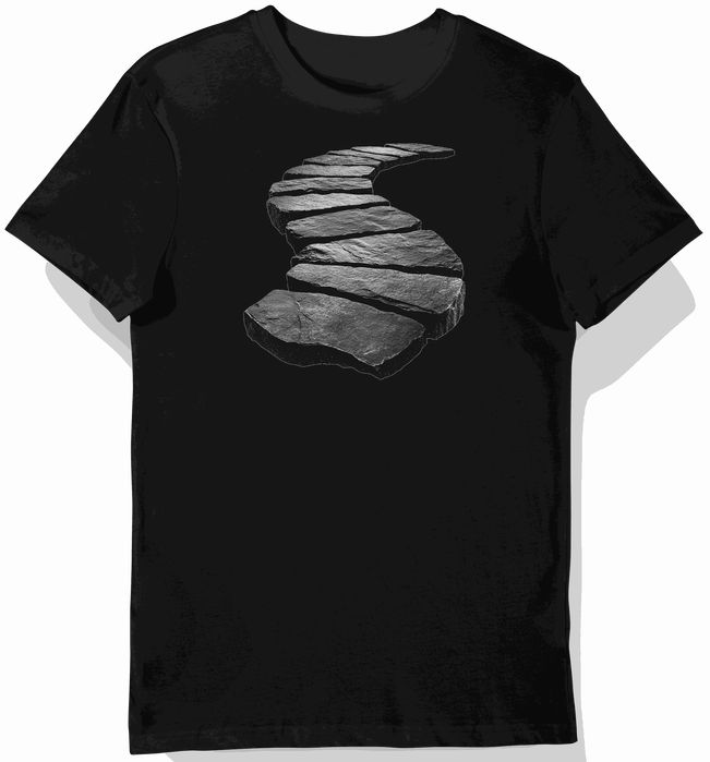 Koszulka męska czarna z grafiką kamiennej drogi L