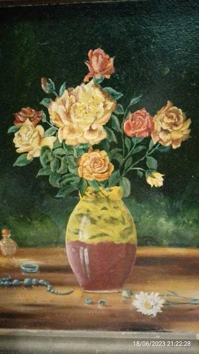 Картина "Натюрморт с розами"  , Картон масло