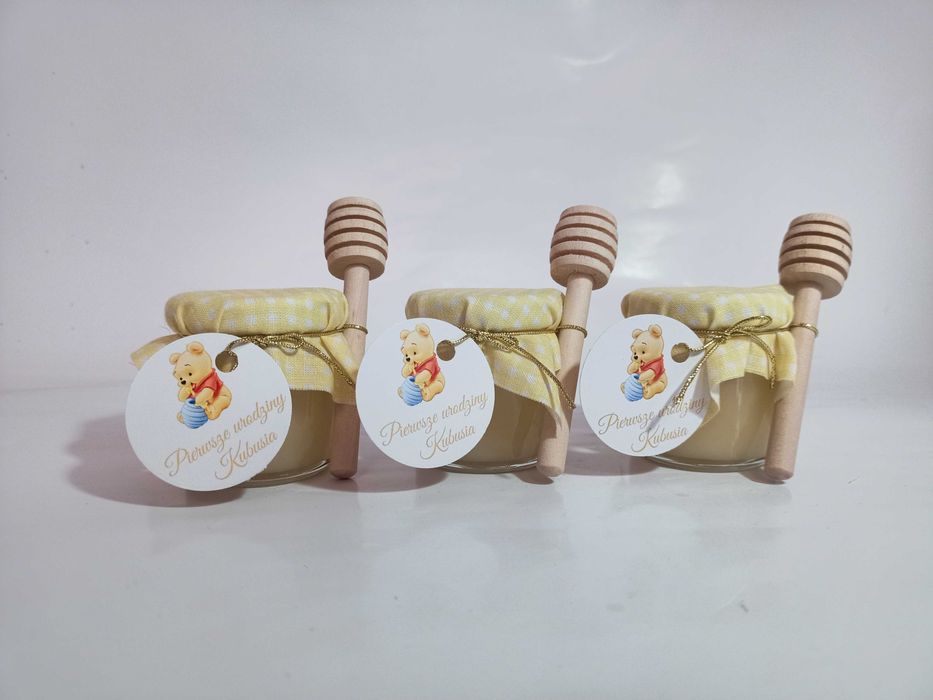 podziękowania dla gości dla klientów małe miodki miód z logo